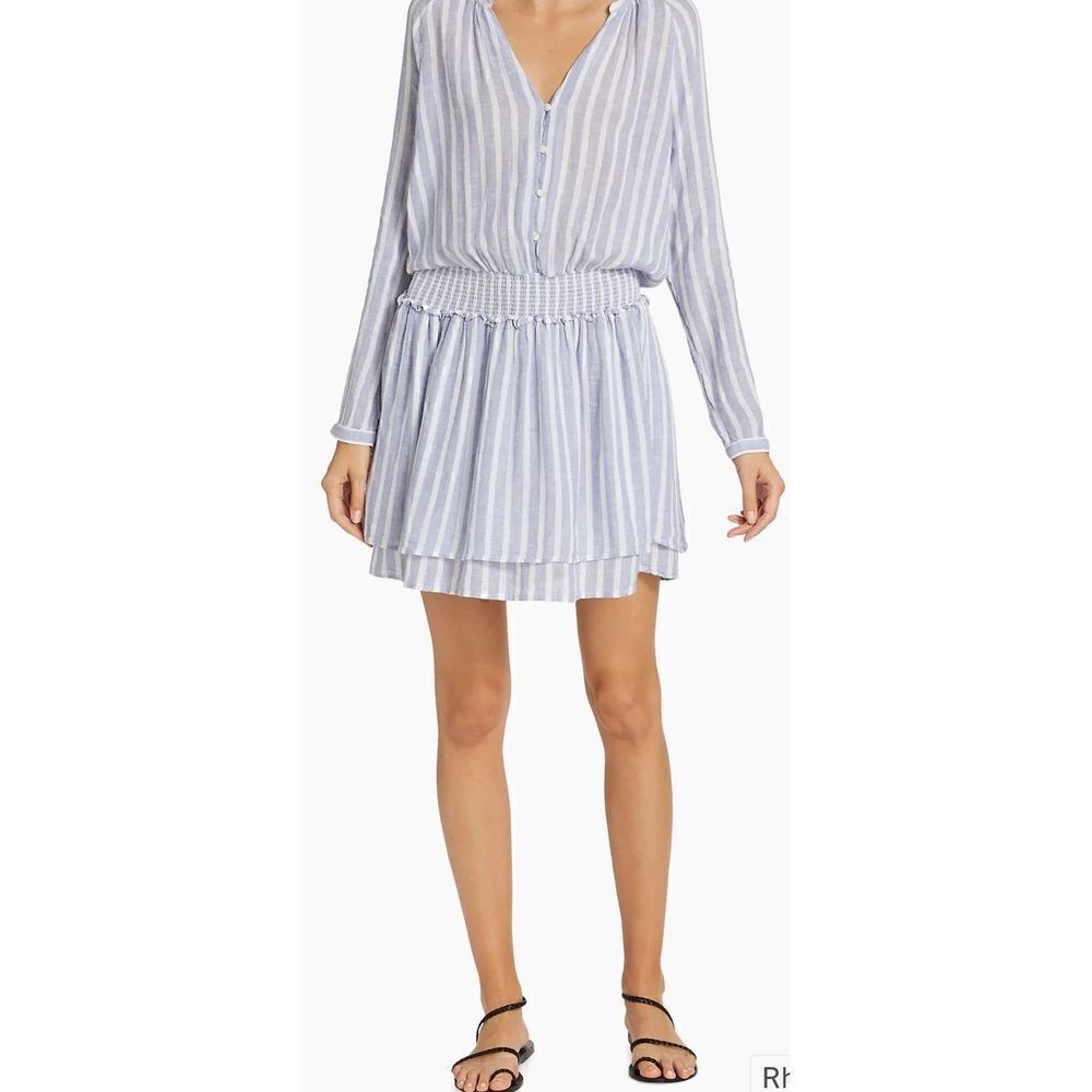 Rails Jasmine Linen-Blend Minidress in Chambrey & White Stripes NWT Size Large